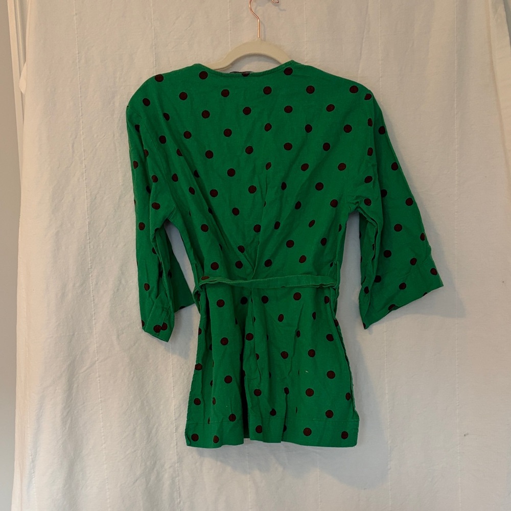 Zara Green Wrap Tunic with Black Polka Dots, M - Picture 8 of 8